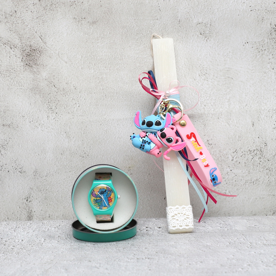 Σετ λαμπάδα Stitch Angel με ρολόι