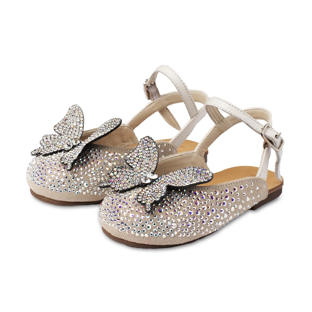 Σαμπό διακοσμημένο ολόγυρα με στρας και πεταλούδα εκρού