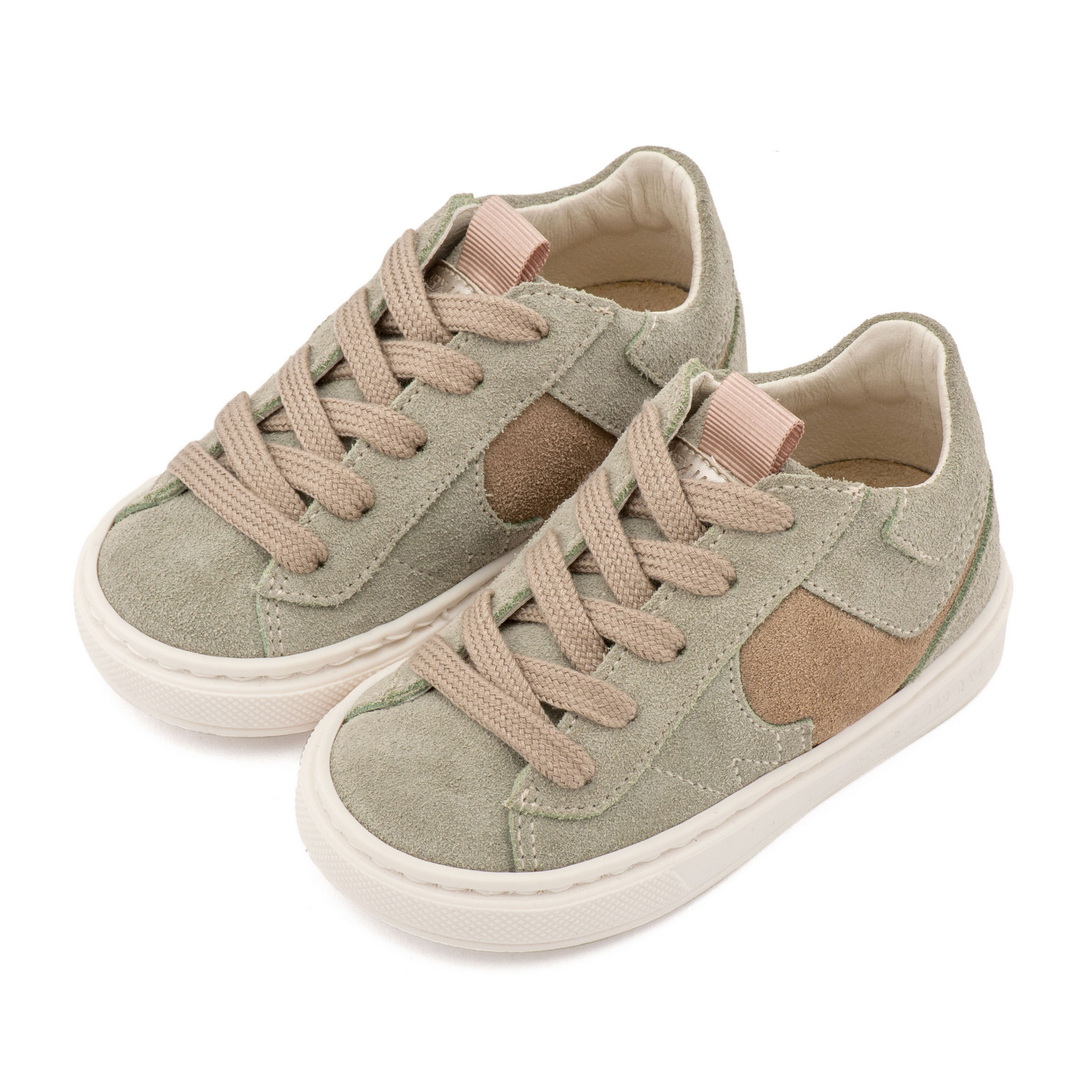 Δίχρωμο sneaker δετό μέντα μπεζ