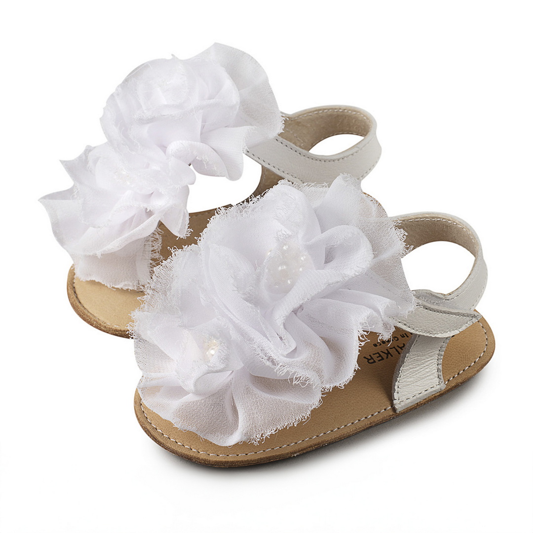 Πέδιλο με  chiffon λουλούδια λευκό